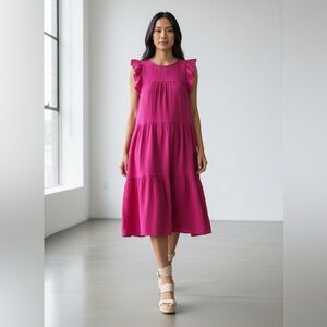 J. Crew Tiered Pink Cotton Gauzy Boho Barbiecore Preppy women’s midi dress